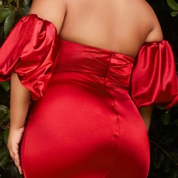 NEW LONG PARIS BLUE SATIN STRETCH MERMAID DRESS WITH PUFF SLEEVES AND ZIP CD983C - Picture 7 of 8